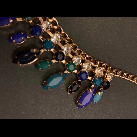 Gold toned necklace with green and blue stones - Picture 2 of 2